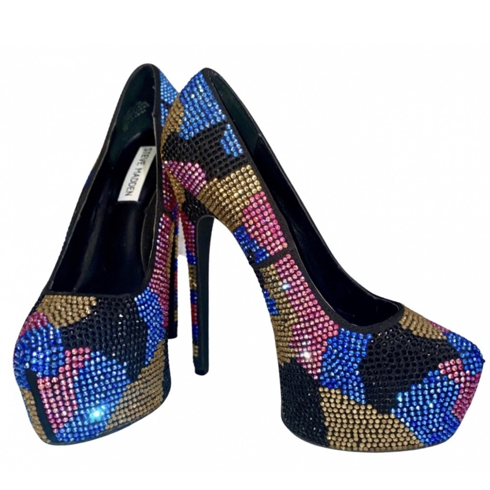 Steve Madden Dyvinal Multi Colored Rhinestone Platform Heels Size 7